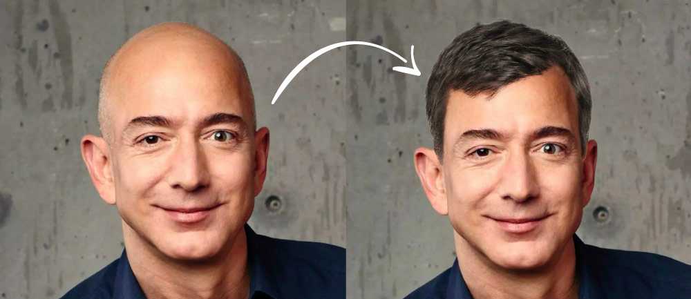 Jeff Bezos with hair photoshopped